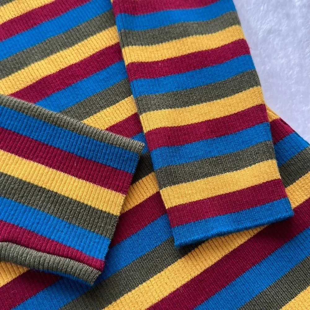 VICTOR‎ GLEMAUD Wool Knit Sweater Dress Multi-Color Striped Retro 70s, Medium
